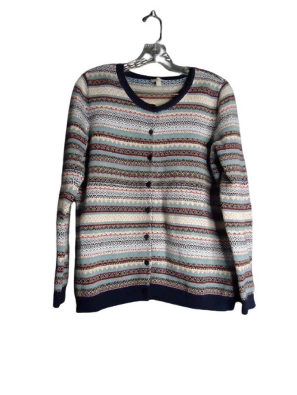 Talbots Button Front Cardigan Multicolored Fair Isle Print Womens Size Large